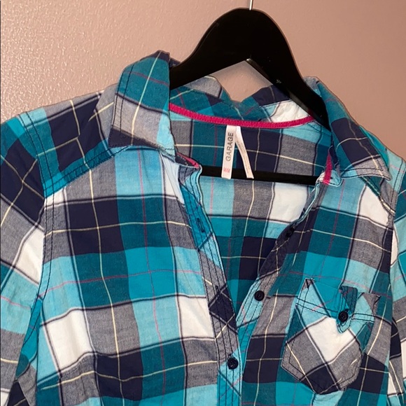 Garage - blue cotton checkered button up - Picture 2 of 3